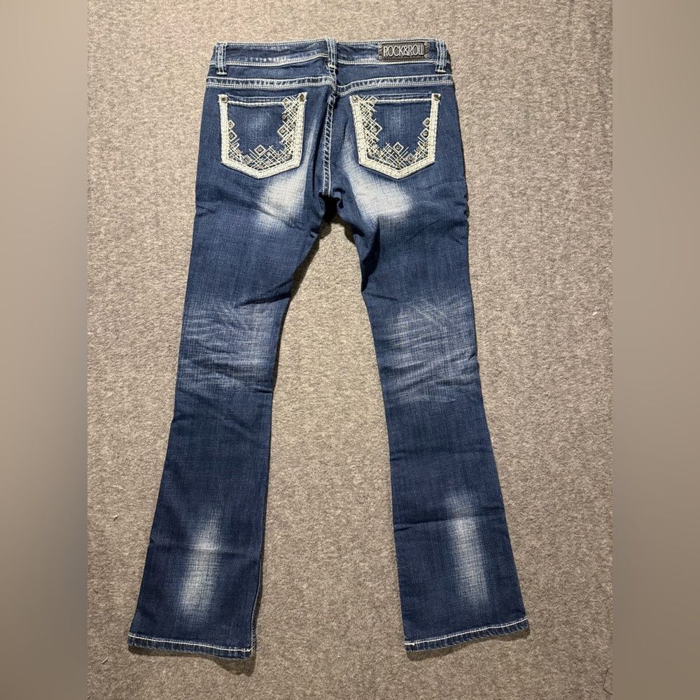 Rock & Roll Cowgirl Jeans Womens 30x36 (fit 32x34.5) blue Rival Low Rise Boot
